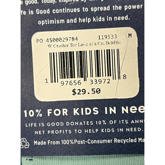 Life Is Good Womens Crusher Tee Love Of A Cat Blue Size Medium M NWT New - Picture 7 of 8